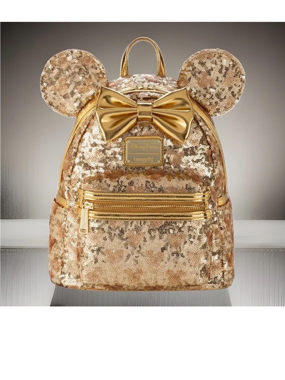 NEW Disney Parks Loungefly Minnie Mouse Gold Sequin Hidden Mickey Mini Backpack
